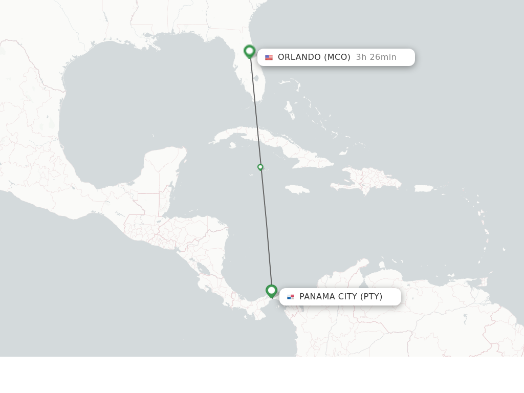 Flights from Panama City to Orlando route map