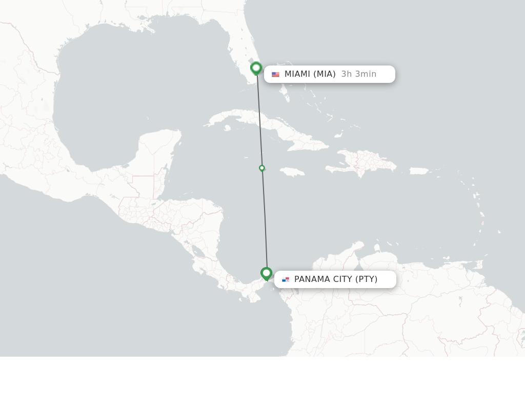Flights from Panama City to Miami route map