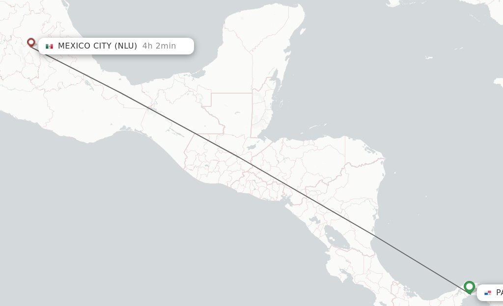 Flights from Panama City to Mexico City route map