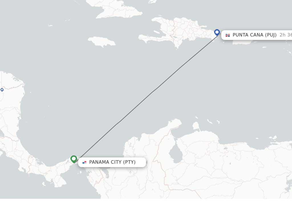Flights from Panama City to Punta Cana route map