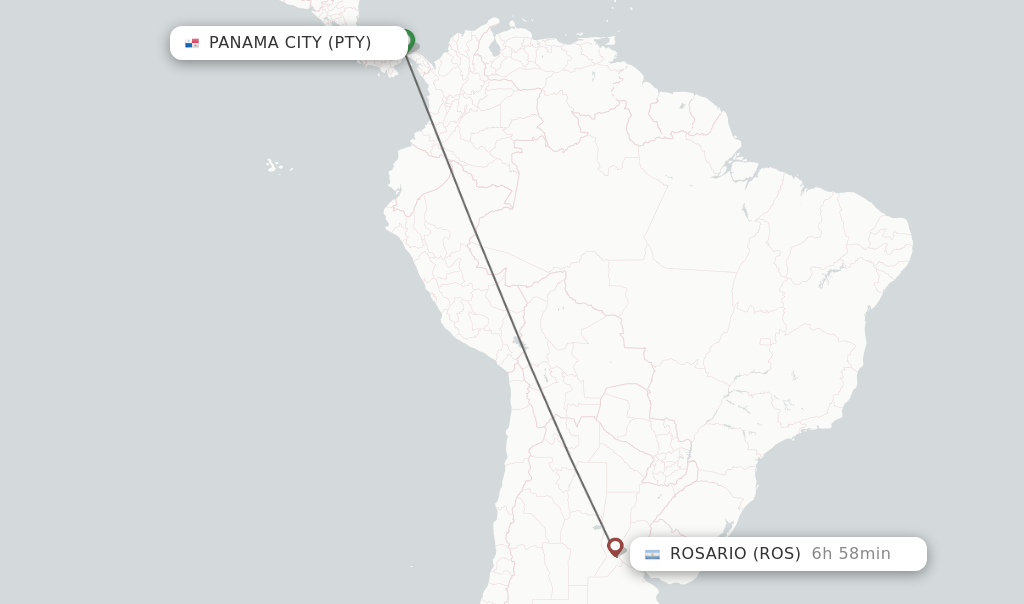 Flights from Panama City to Rosario route map