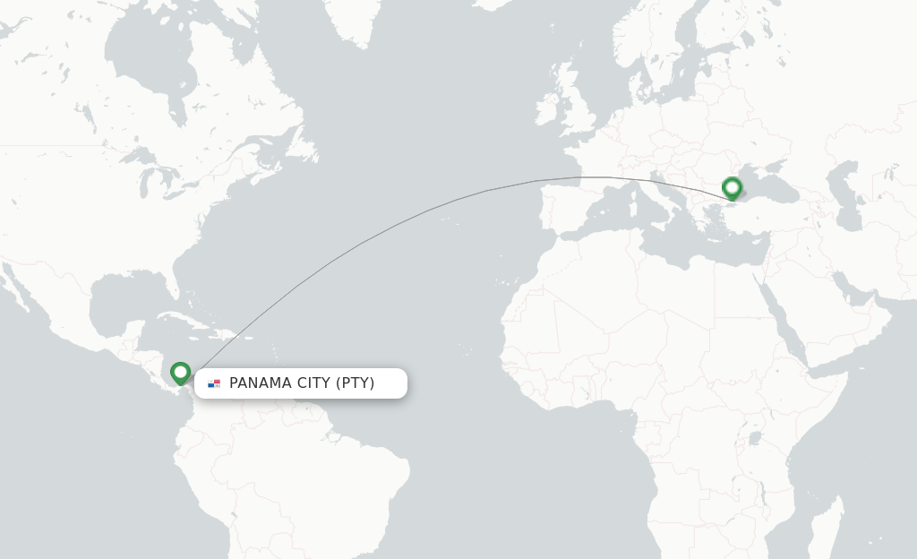 Route map with flights from Panama City with Turkish Airlines
