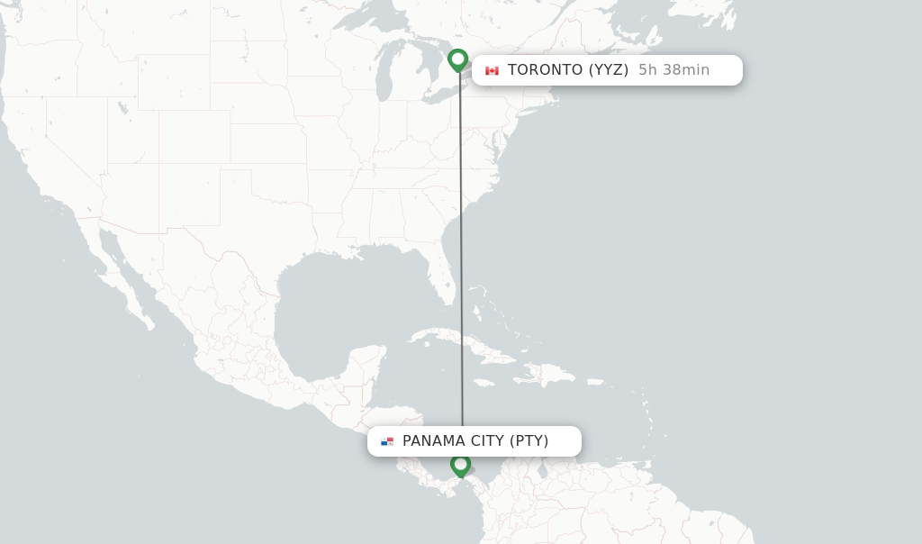 Flights from Panama City to Toronto route map