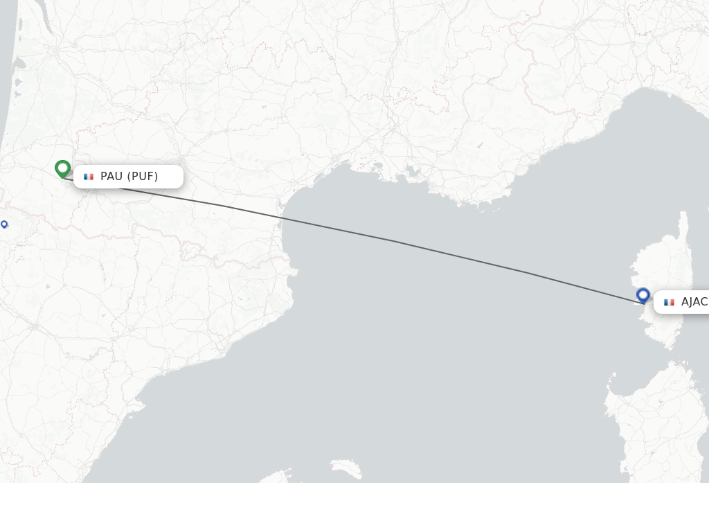Flights from Pau to Ajaccio route map