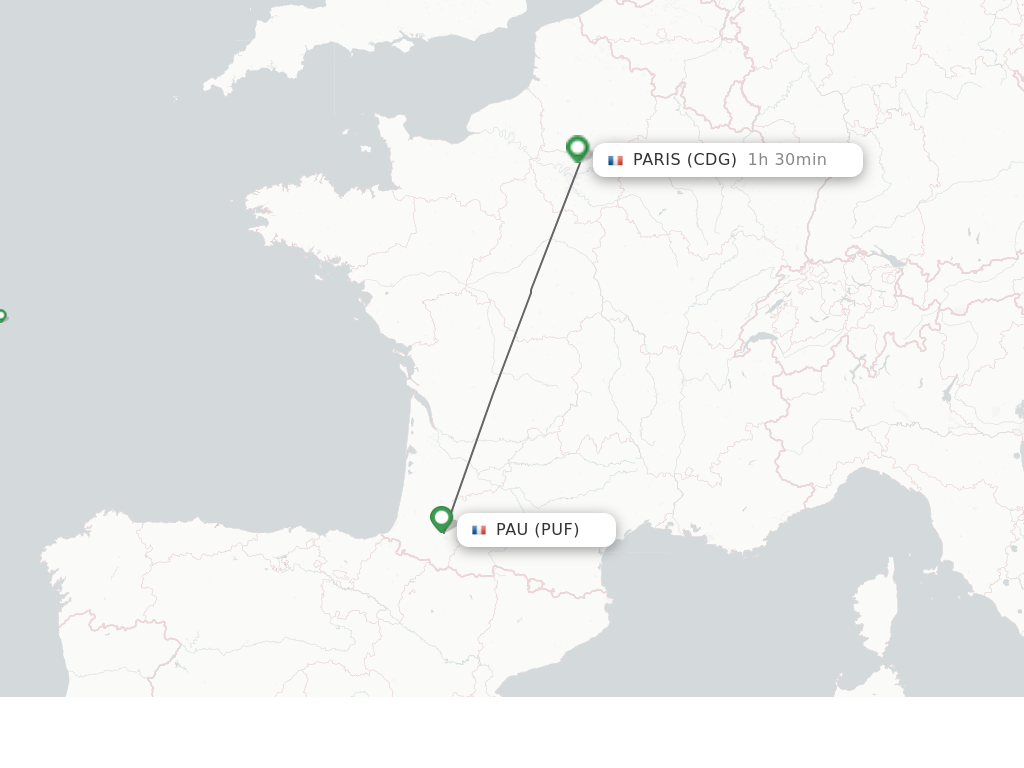 Flights from Pau to Paris route map