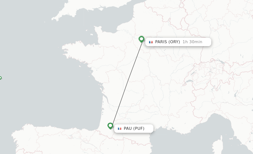 Flights from Pau to Paris route map