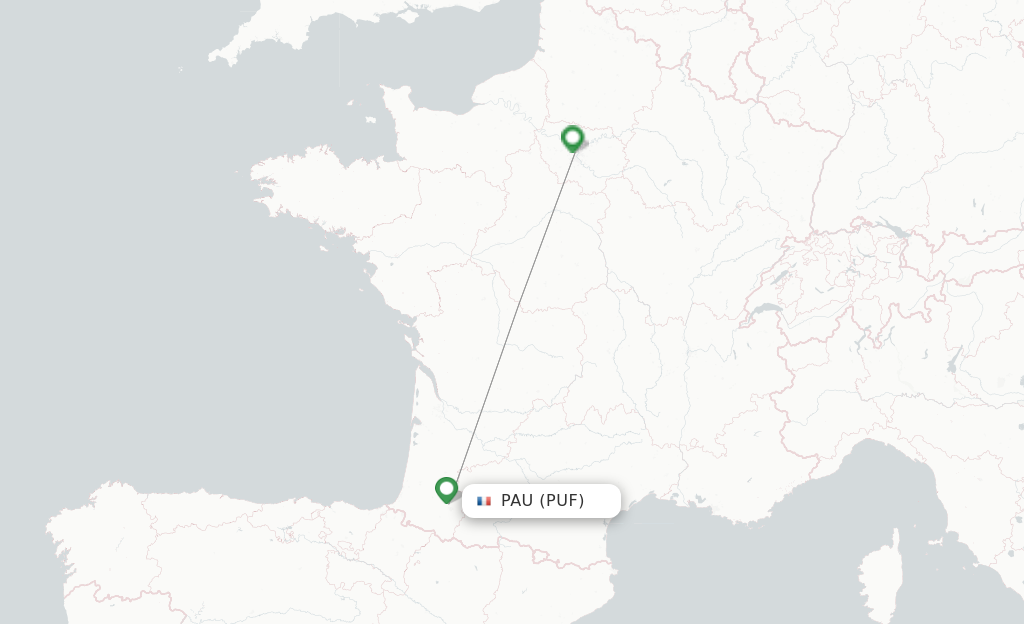 Route map with flights from Pau with Transavia France