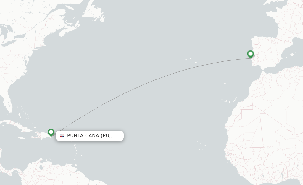 Route map with flights from Punta Cana with Orbest S.A.