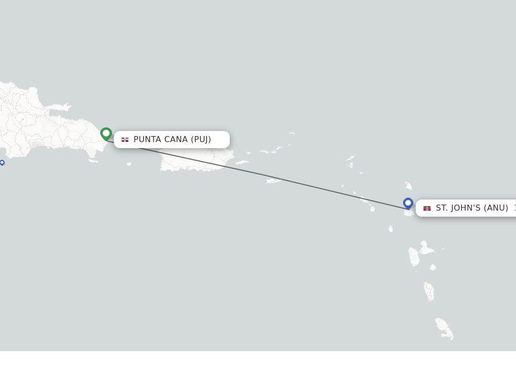 Flights from Punta Cana to Antigua route map
