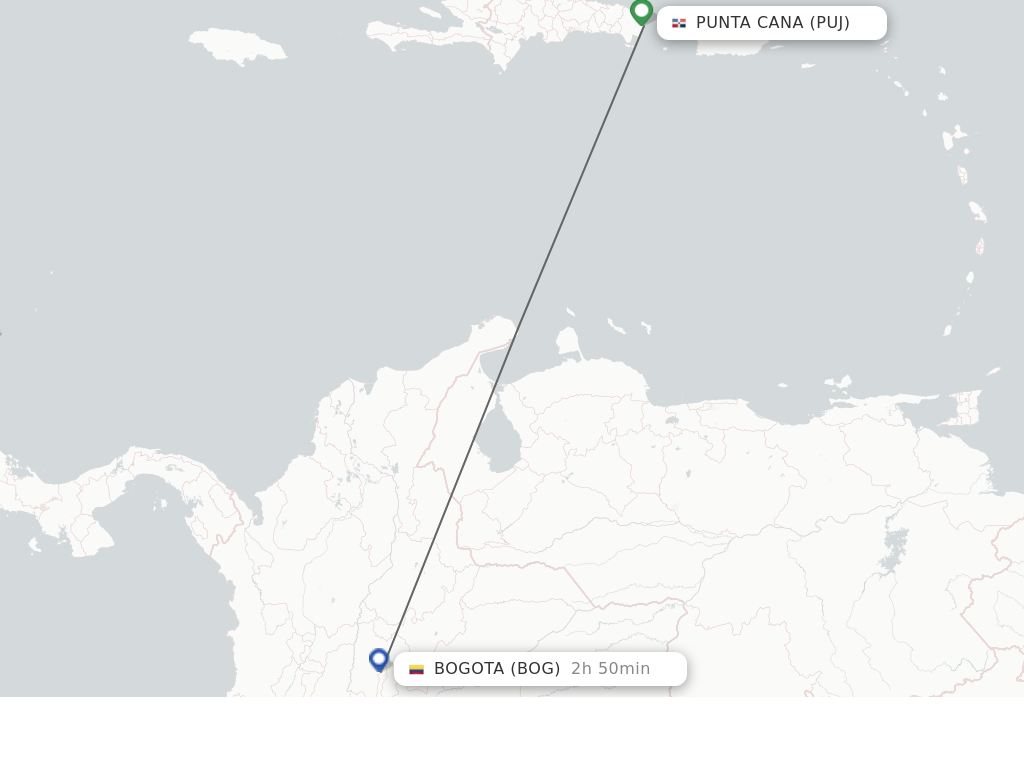 Flights from Punta Cana to Bogota route map