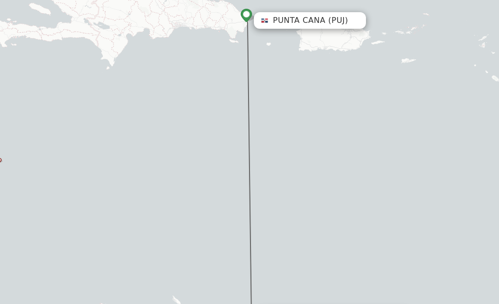 Flights from Punta Cana to Bonaire route map