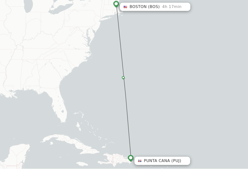 Flights from Punta Cana to Boston route map