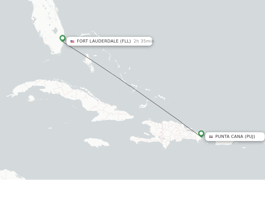 Flights from Punta Cana to Fort Lauderdale route map