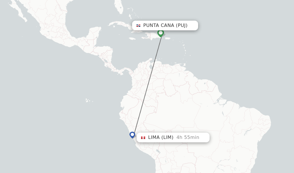 Flights from Punta Cana to Lima route map
