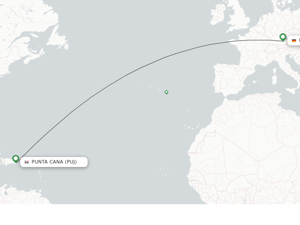 Flights from Punta Cana to Munich route map