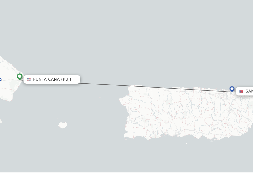 Flights from Punta Cana to San Juan route map
