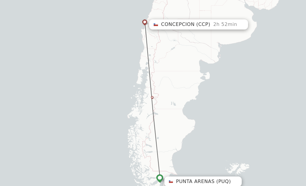 Flights from Punta Arenas to Concepcion route map