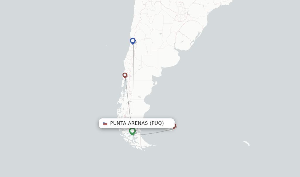 Route map with flights from Punta Arenas with LATAM