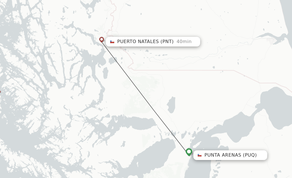 Flights from Punta Arenas to Puerto Natales route map