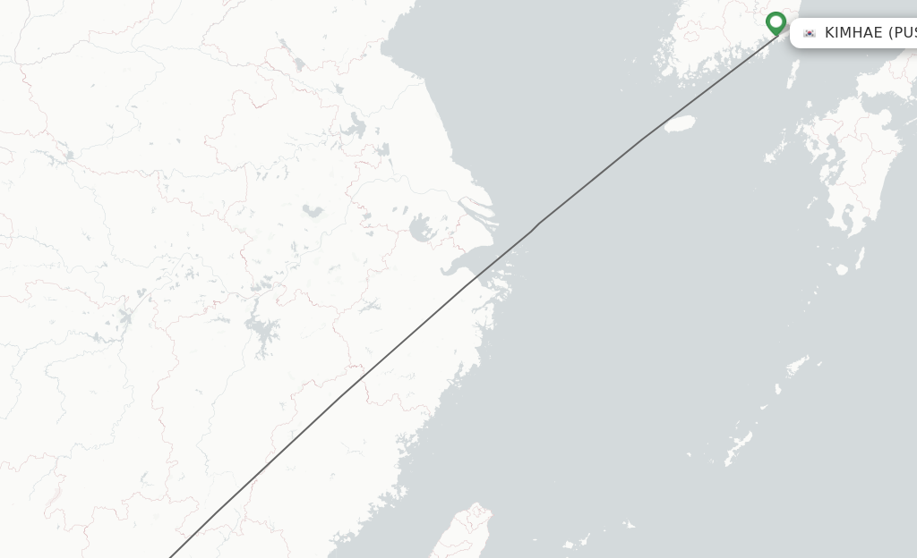 Flights from Busan to Guangzhou route map