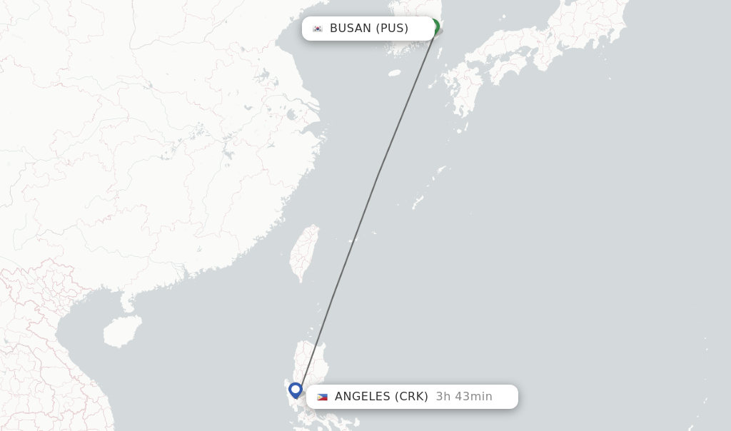 Flights from Busan to Angeles route map