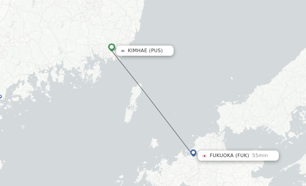 Flights from Busan to Fukuoka route map