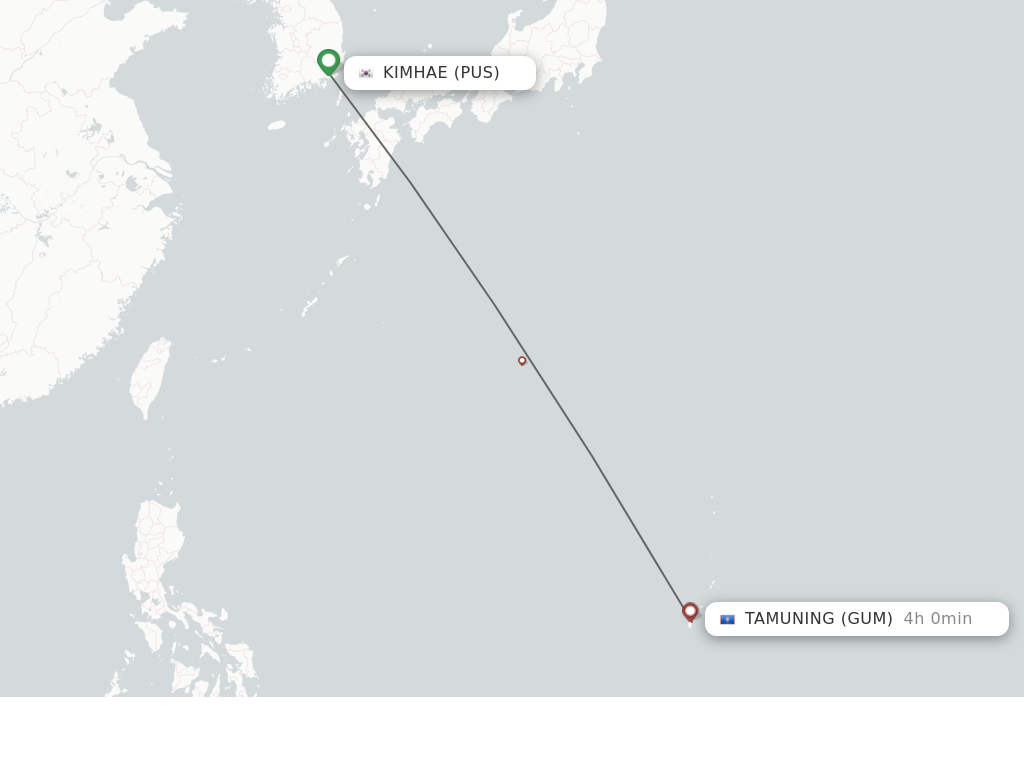 Flights from Busan to Guam route map