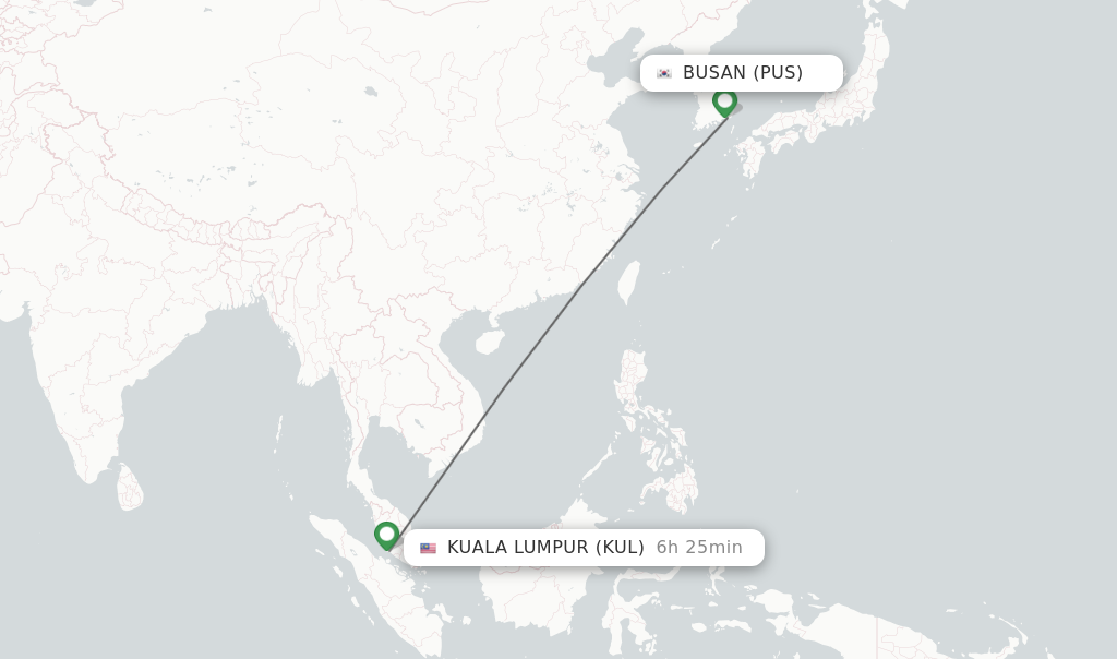 Flights from Busan to Kuala Lumpur route map