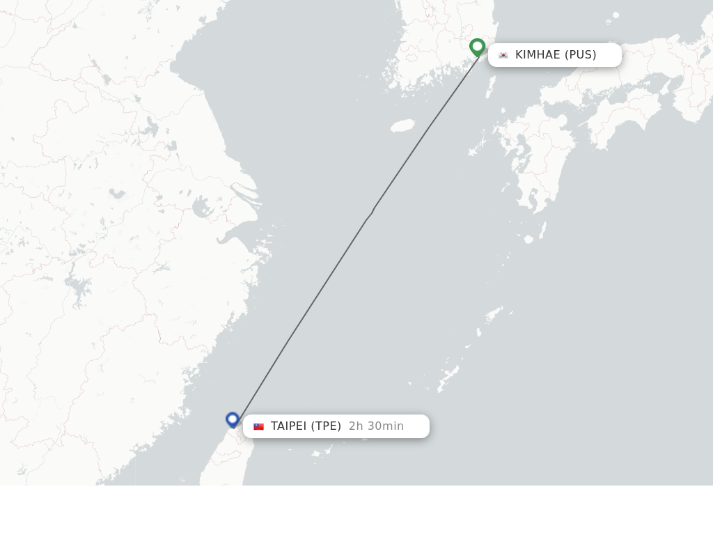Flights from Busan to Taipei route map
