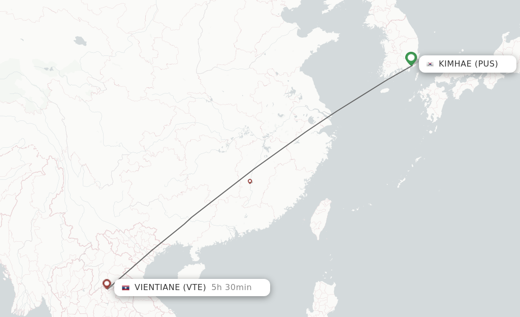 Flights from Busan to Vientiane route map