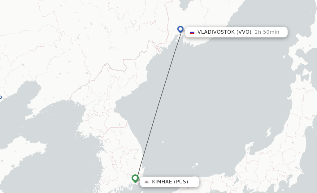 Flights from Busan to Vladivostok route map
