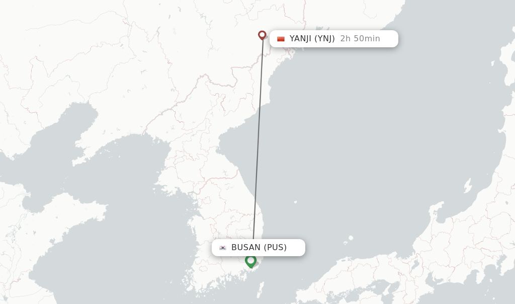 Flights from Busan to Yanji route map