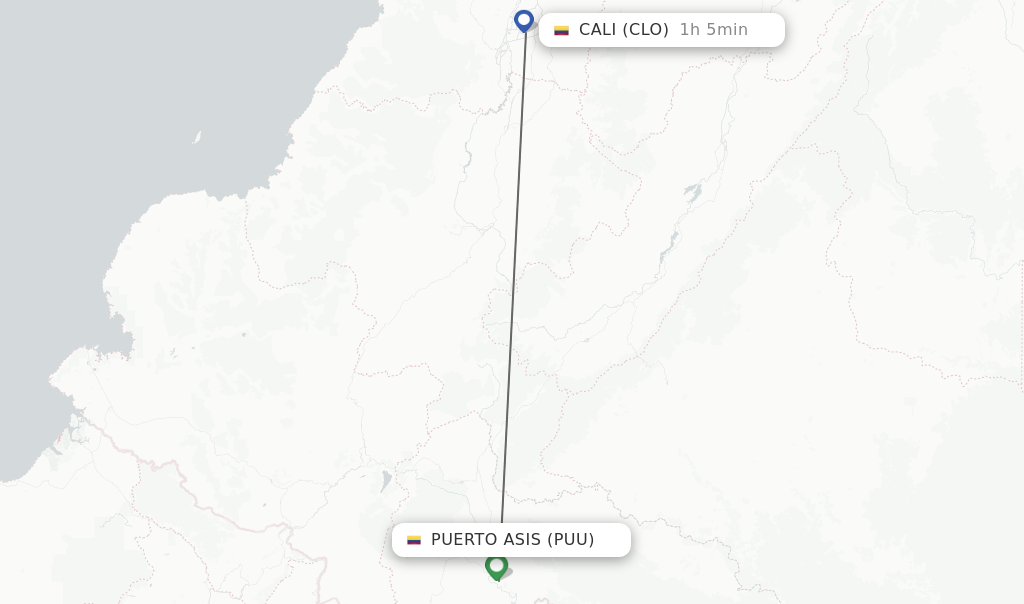 Flights from Puerto Asis to Cali route map
