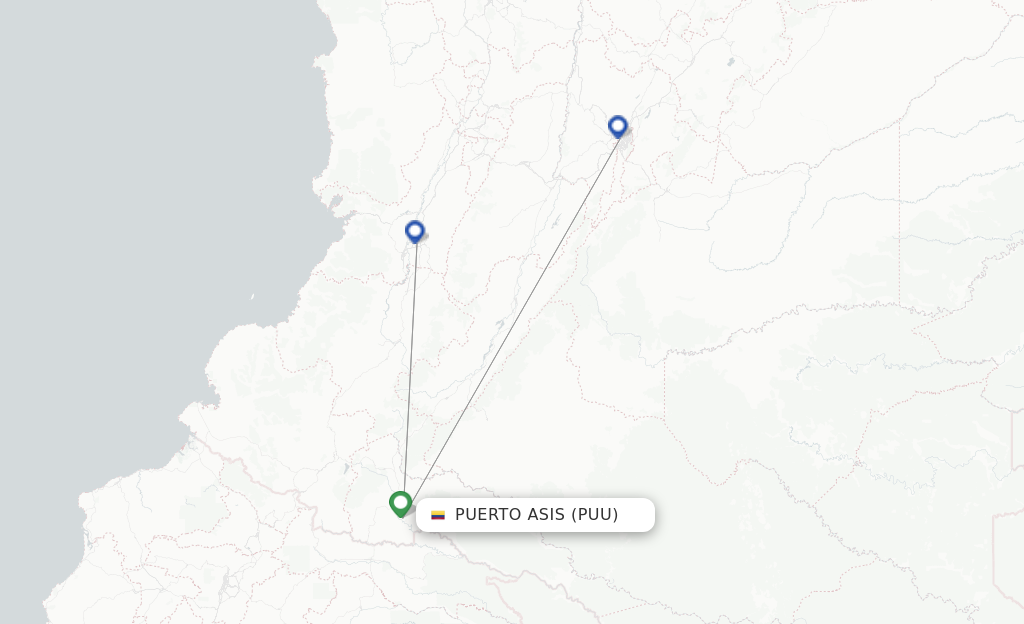 Route map with flights from Puerto Asis with EasyFly