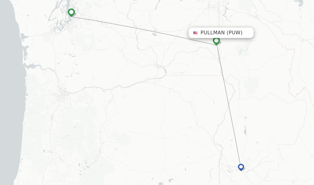 Route map with flights from Pullman with Alaska Airlines