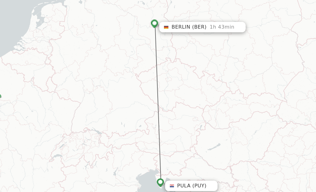 Flights from Pula to Berlin route map