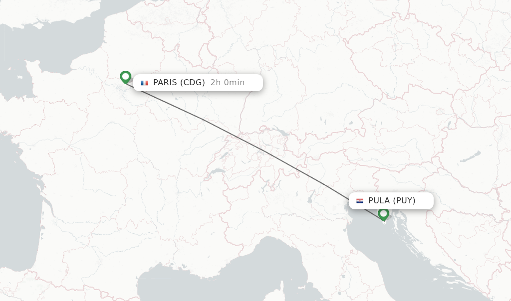 Flights from Pula to Paris route map