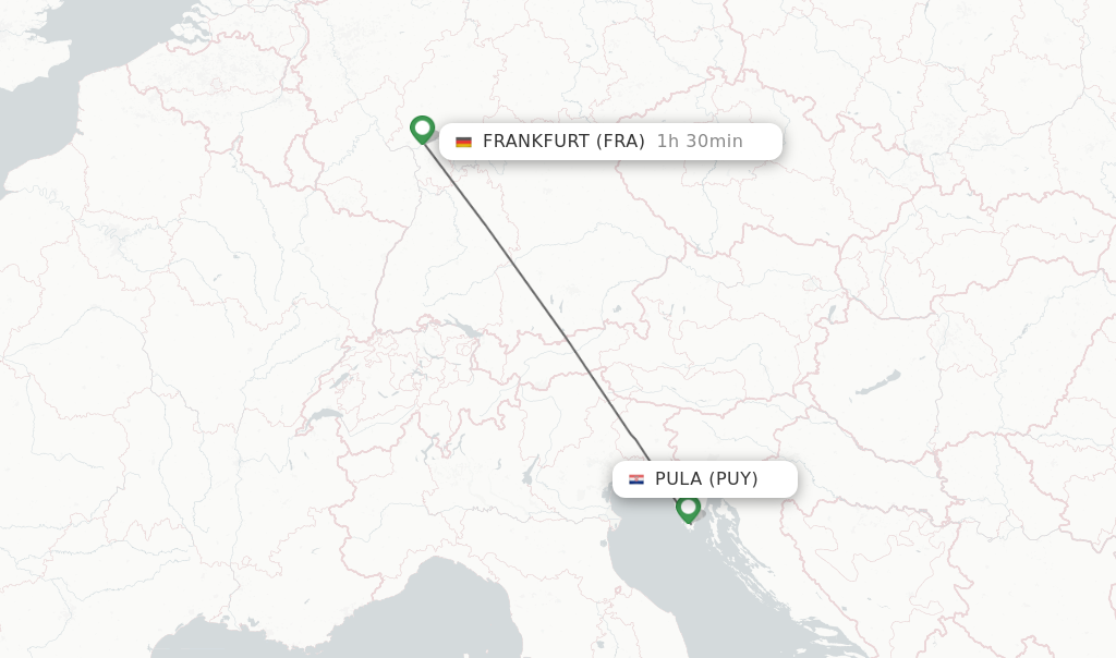 Flights from Pula to Frankfurt route map