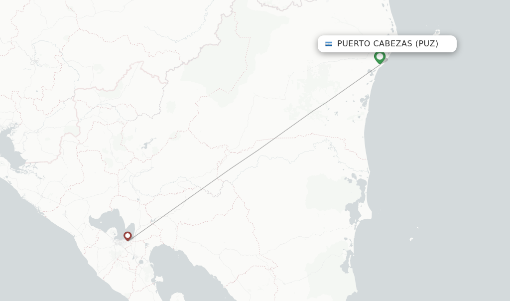 Route map with flights from Puerto Cabezas with Skyway