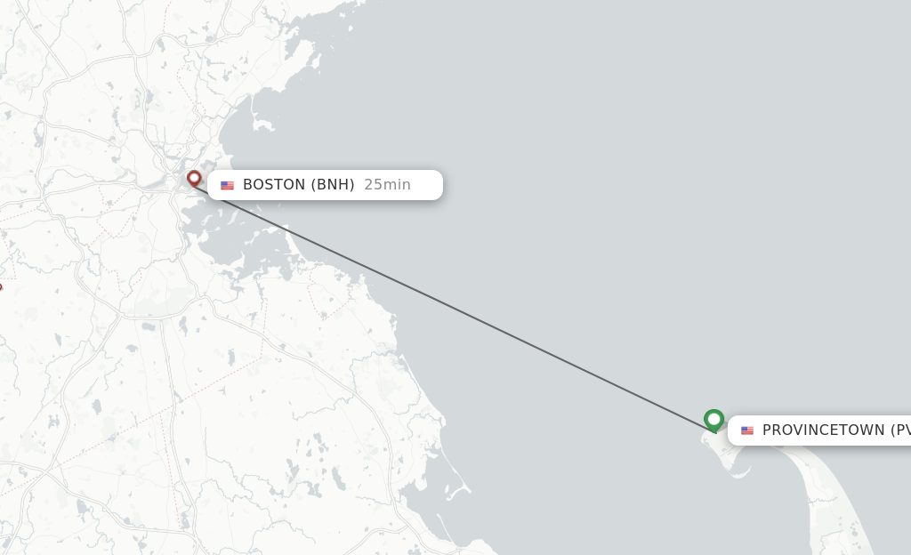 Flights from Provincetown to Boston route map