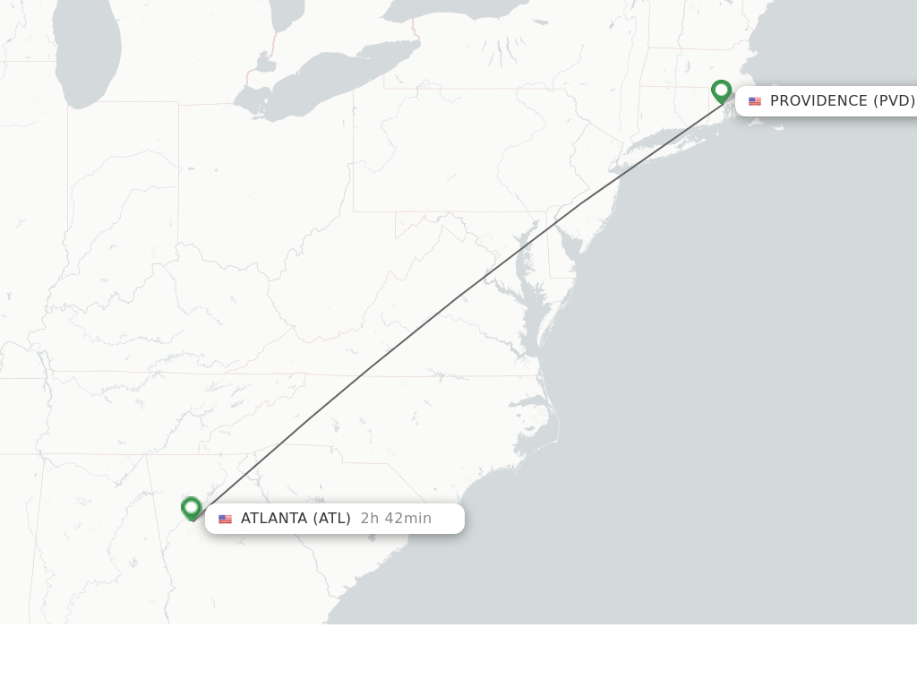 Flights from Providence to Atlanta route map