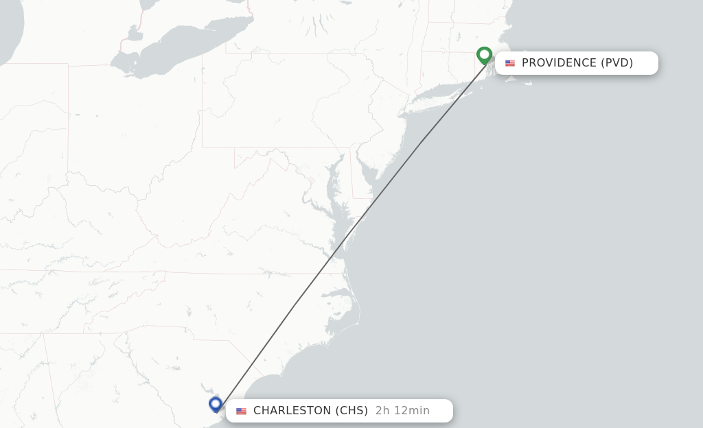 Flights from Providence to Charleston route map