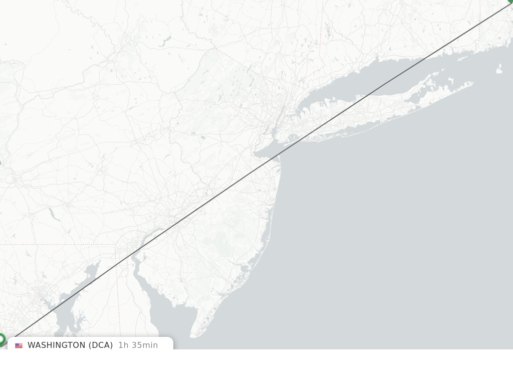 Flights from Providence to Washington route map