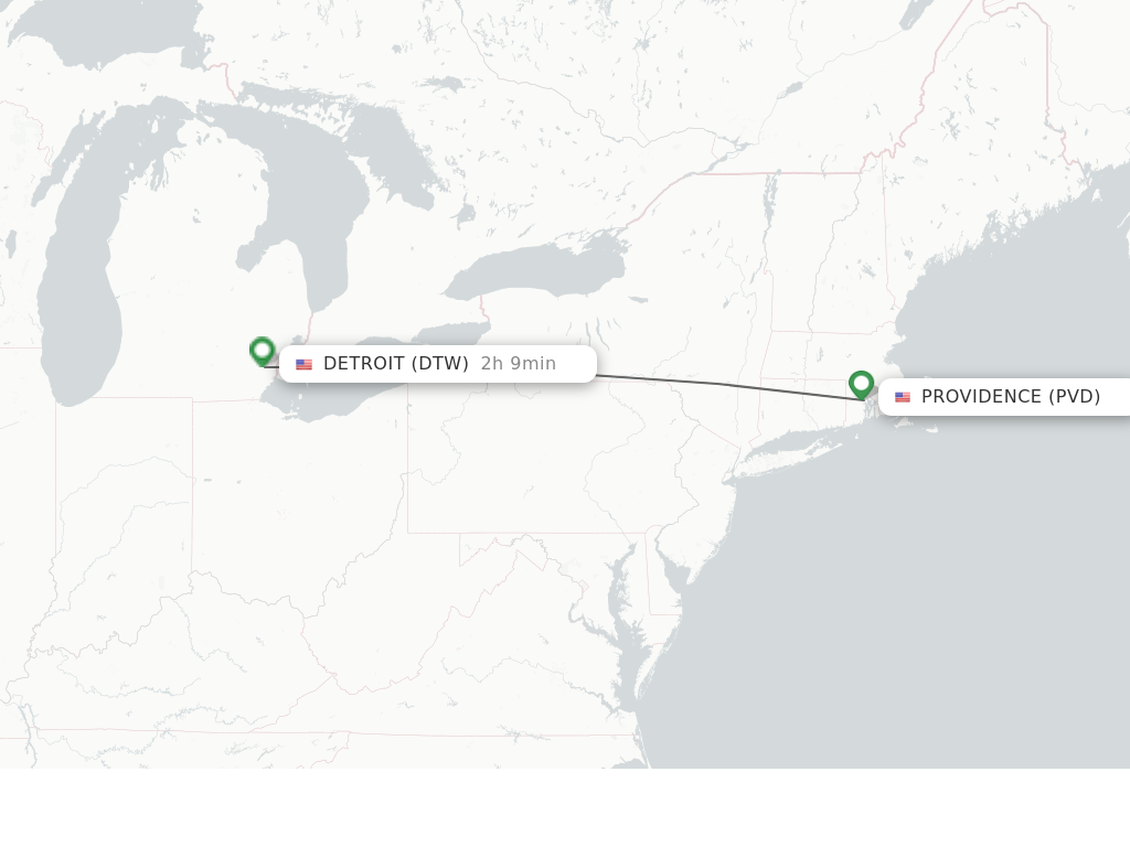 Flights from Providence to Detroit route map