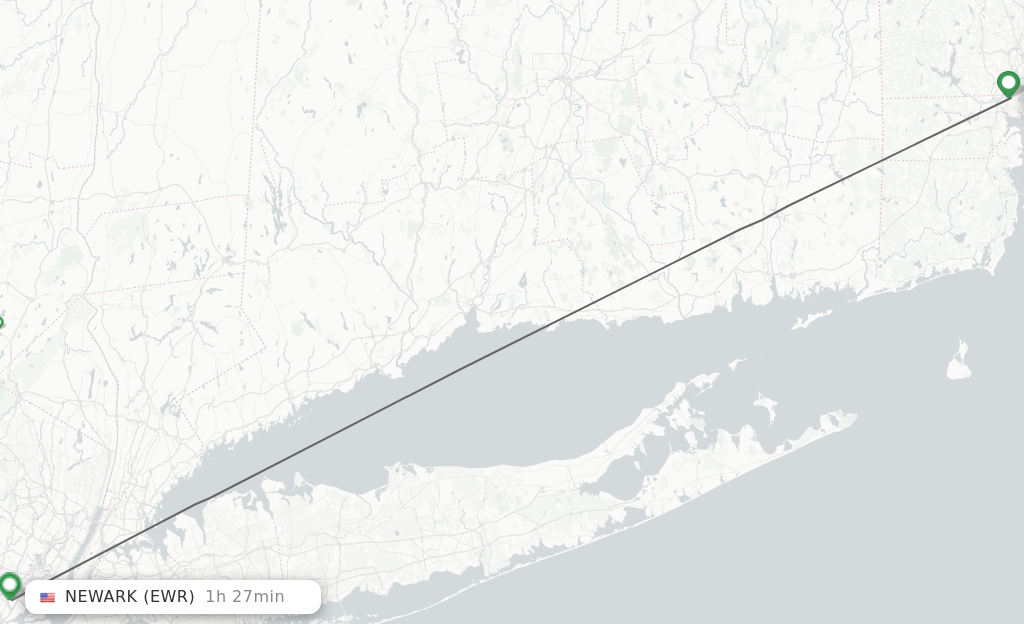 Flights from Providence to Newark route map