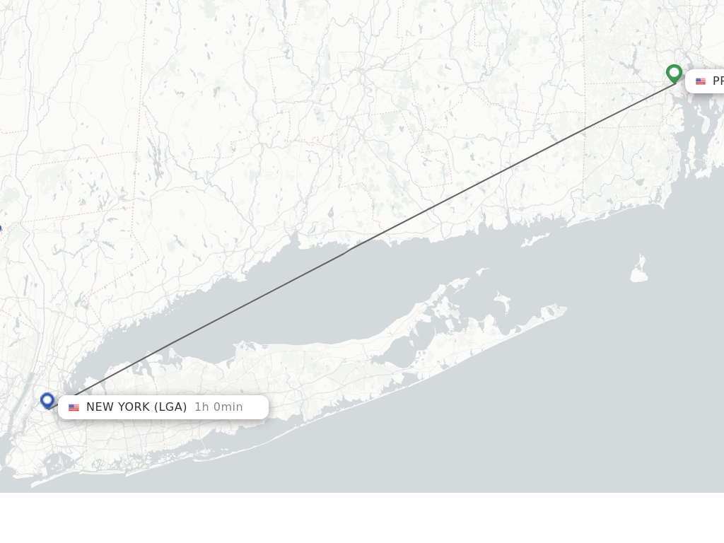 Flights from Providence to New York route map