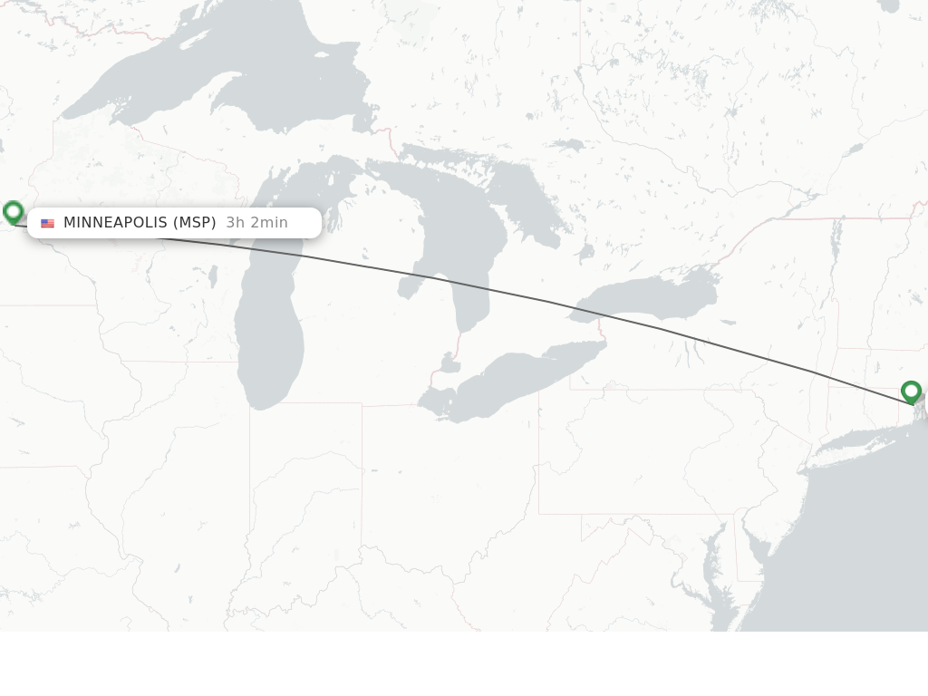 Flights from Providence to Minneapolis route map