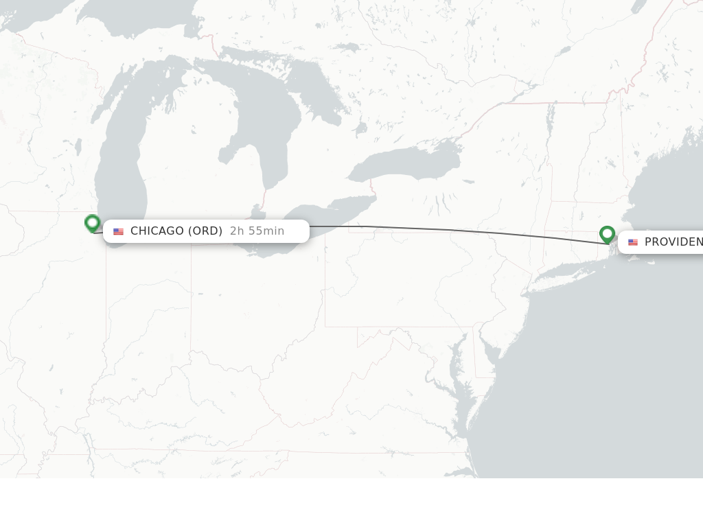 Flights from Providence to Chicago route map