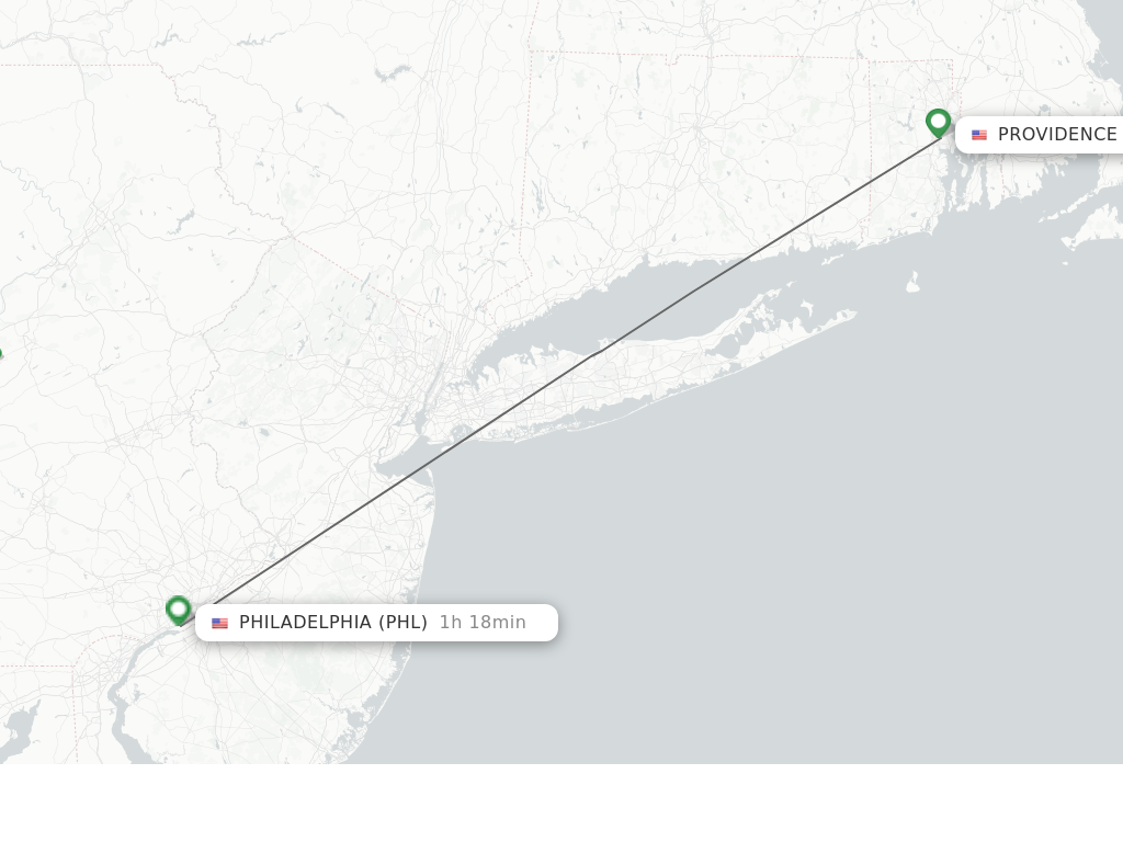 Flights from Providence to Philadelphia route map