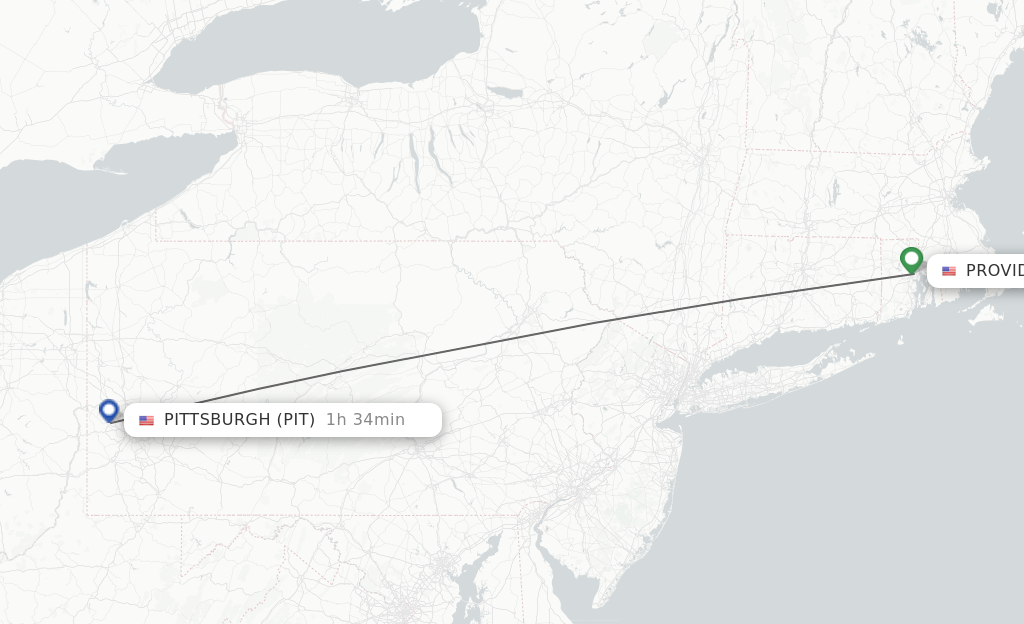 Flights from Providence to Pittsburgh route map